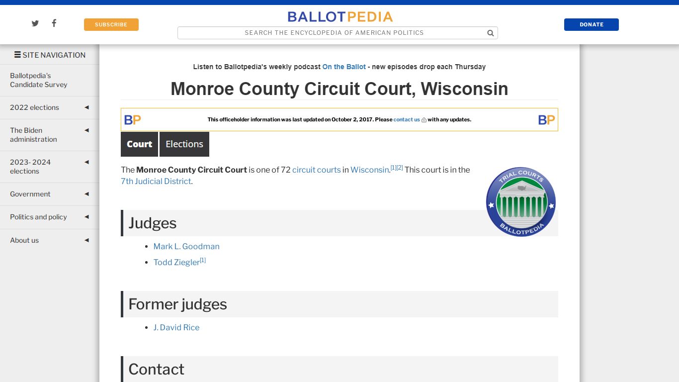 Monroe County Circuit Court, Wisconsin - Ballotpedia