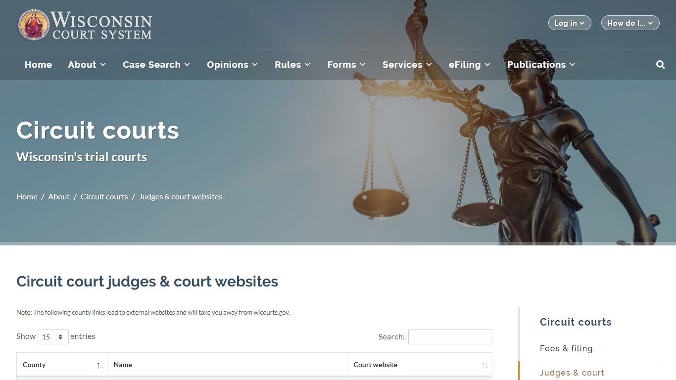 Wisconsin Court System - Circuit court judges and court websites